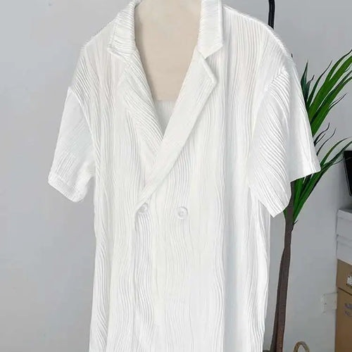 Load image into Gallery viewer, Women White Pleated Elegant Big Size Blouse New Lapel Short Sleeve Loose Fit Shirt Fashion Tide Spring Summer 2025 1DF0381

