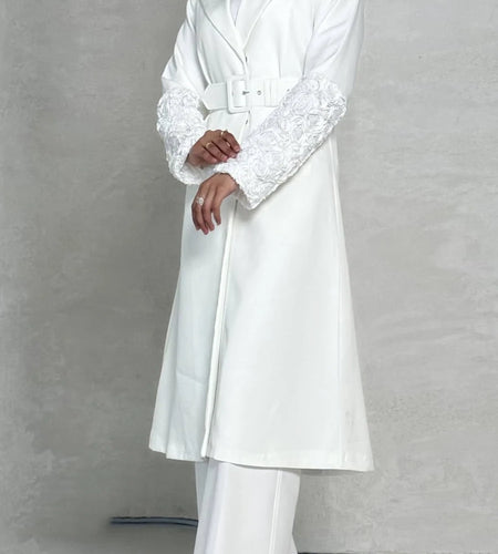 Solid Spliced Belt Minimalist Trench for Women Lapel Long Sleeves Patchwork Flocking Trench Female Fashion Clothing