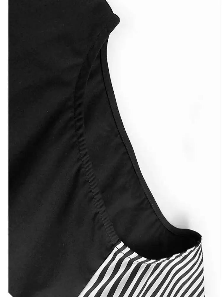 Women Black Striped Dot Flower Big Size T-shirt New Round Neck Short Sleeve Fashion Tide Spring Summer 2025 1DH4878