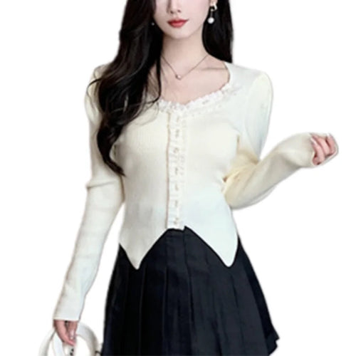 Load image into Gallery viewer, y2k Tops Women Coquette Clothing Solid Color V Neck Long Sleeve Knitted T Shirts 2000s Fairycore Clothes Streetwear
