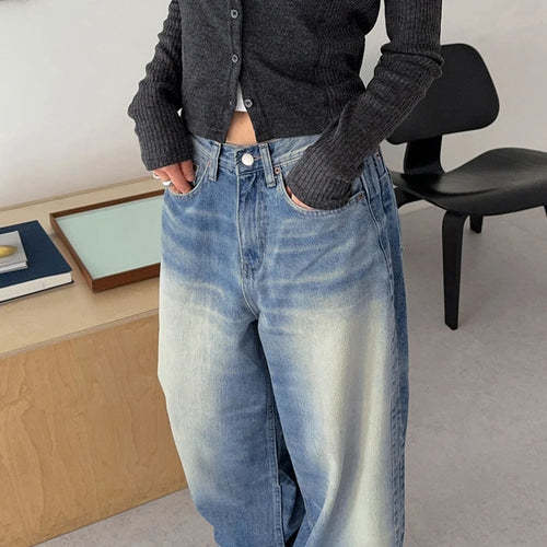 Load image into Gallery viewer, Streetwear Straight Leg Women Jeans Washed Basic Korean Fashion Denim Trousers Retro Distressed Capris Bottoms Casual
