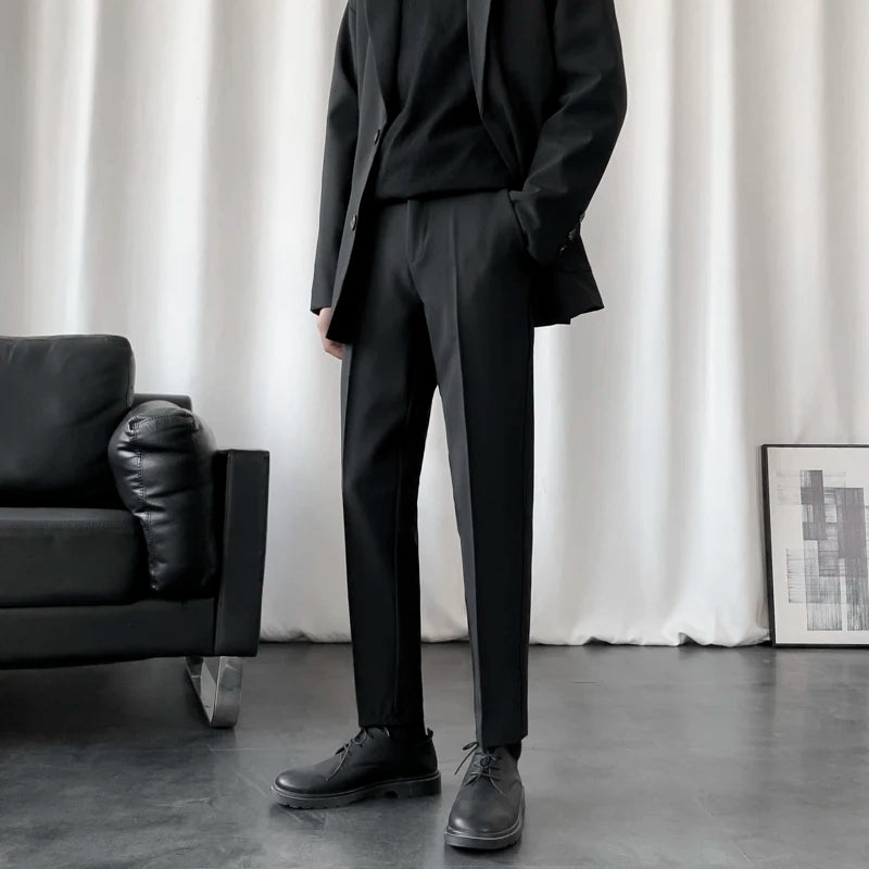 Business Casual New Men's Suit Pants Drape Pencil Bottom Straight Leg Male Trousers Korean Style Autumn Simple 2024 9C6809