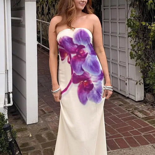 Load image into Gallery viewer, Floral Print Strapless Sexy Maxi Dress For Women Gown Off-shoulder Backless Sleeveless Elegant Long Dress Fashion
