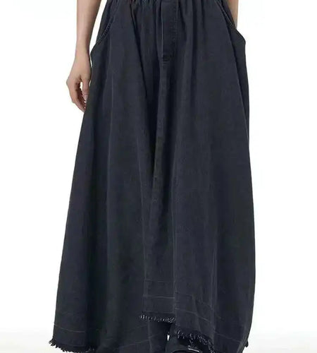 High Elastic Waist Black Denim Irregular Burr Denim Long Half-body Skirt Women Fashion Tide New Spring Autumn 2025 1DH8220