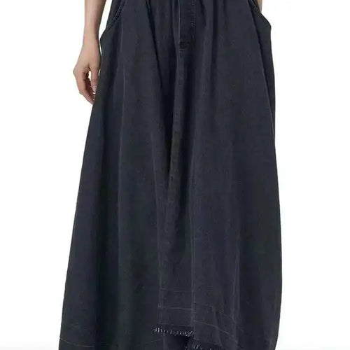 Load image into Gallery viewer, High Elastic Waist Black Denim Irregular Burr Denim Long Half-body Skirt Women Fashion Tide New Spring Autumn 2025 1DH8220
