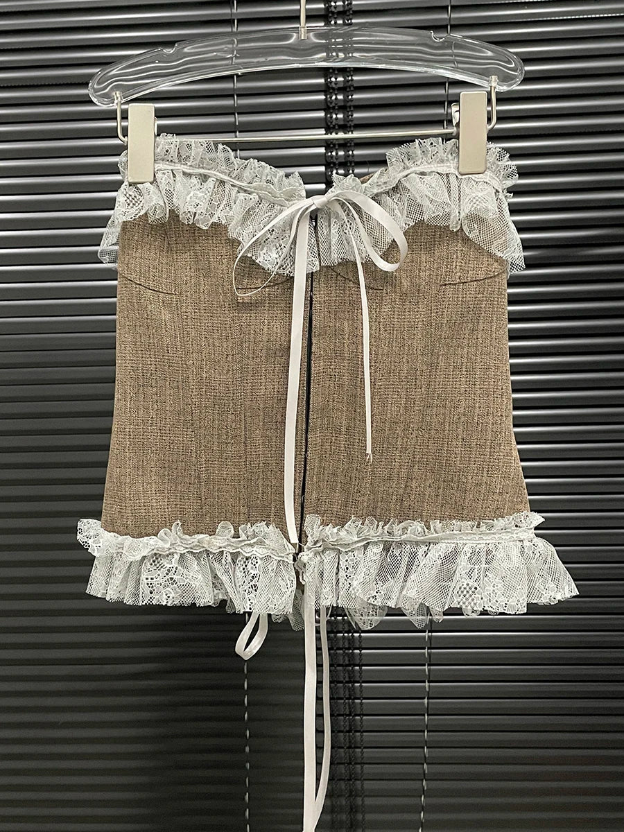 Hit Color Chic Two Piece Set For Women Strapless Sleeveless Vest High Waist Designer Pant Slimming Sets Female New