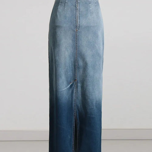 Load image into Gallery viewer, Minimalist Hit Color Patchwork Zipper Denim Skirt For Women High Waist Bodycon Long Skirts Female Clothing Fashion Style
