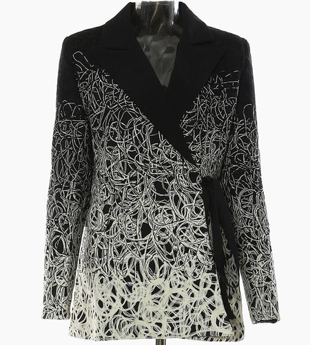 Women Black Embroidery Big Size Blazer New Lapel Long Sleeve Loose Fit Jacket Fashion Tide Spring Autumn 2025 17A4201H