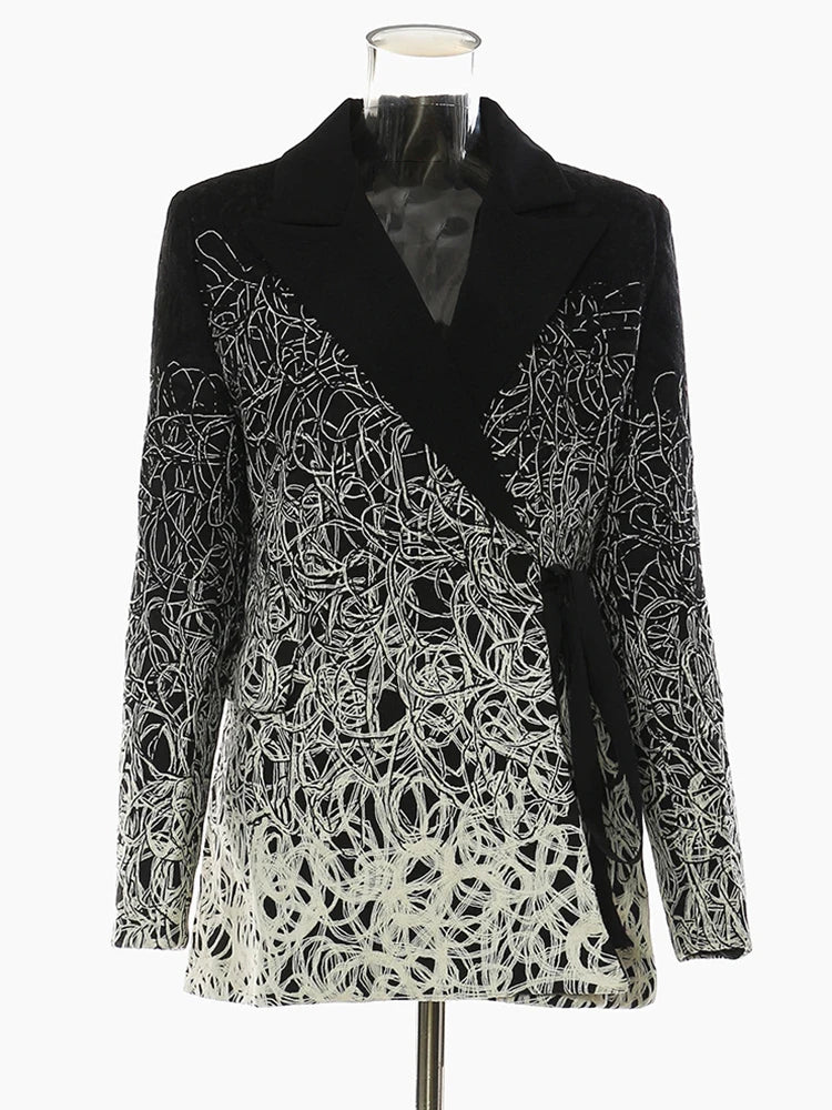 Women Black Embroidery Big Size Blazer New Lapel Long Sleeve Loose Fit Jacket Fashion Tide Spring Autumn 2025 17A4201H
