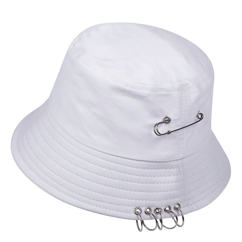 Load image into Gallery viewer, Solid Color iron pin rings personality Bucket Hat cap for unisex women men cotton fishermen caps

