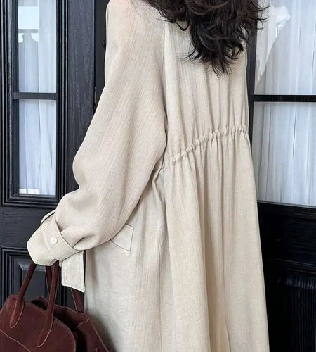 Women Khaki Irregular Big Size Long Trench New V-neck Long Sleeve Windbreaker Fashion Tide Spring Autumn 2025 1DH4760