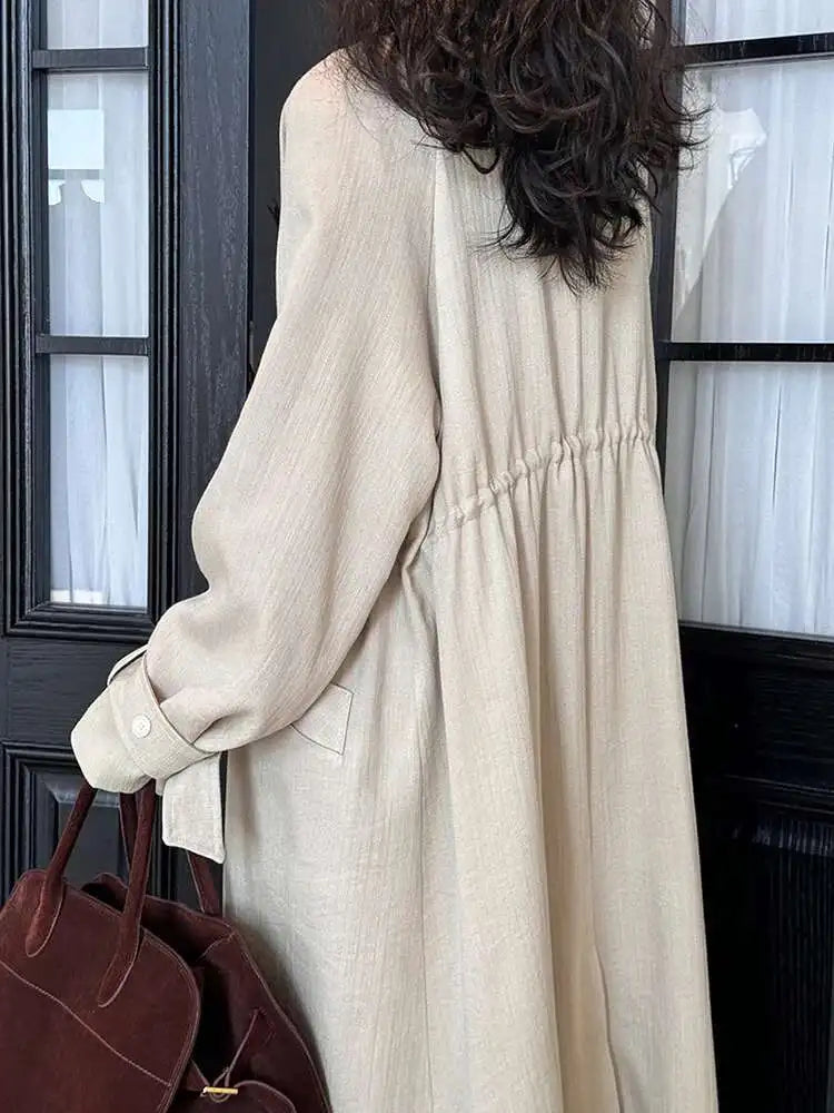 Women Khaki Irregular Big Size Long Trench New V-neck Long Sleeve Windbreaker Fashion Tide Spring Autumn 2025 1DH4760