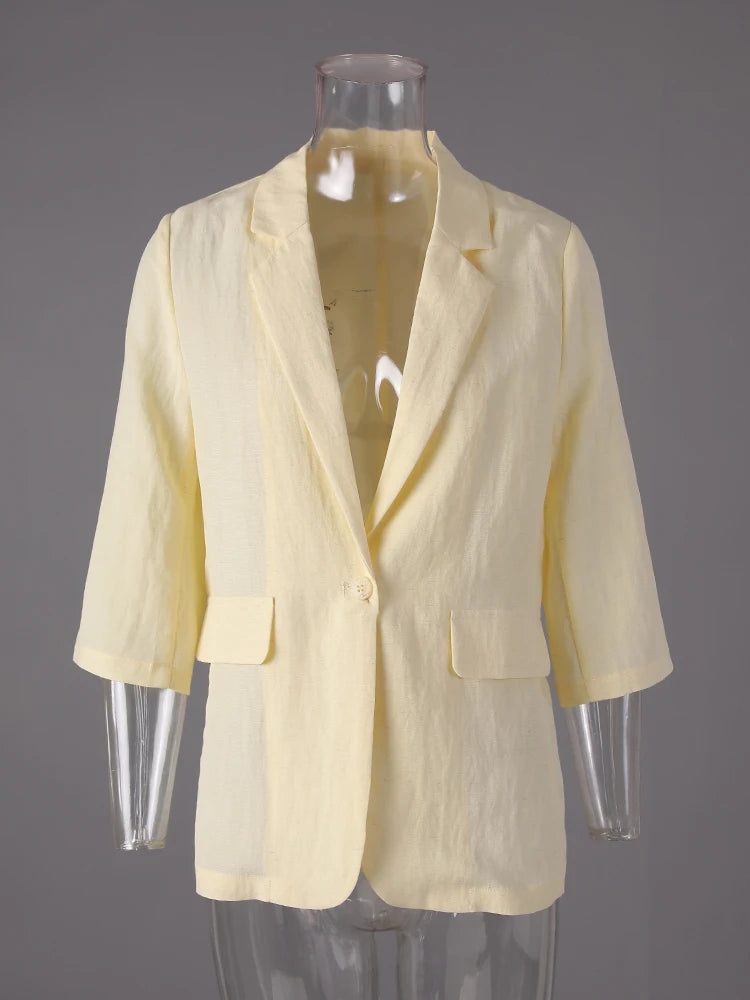 Women Black Thin Elegant Single Button Blazer New Lapel Half Sleeve Jacket Fashion Tide Spring Summer 2025 CPG3268