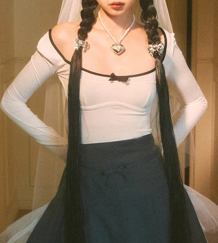 Korean Fashion Stitch Women T-shirts Slim Bow Coquette Clothes Kawaii Autumn Tee Cropped Tops y2k Clothing Backless