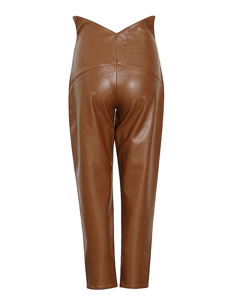 Casual Minimalist Black Pants For Women High Waist PU Leather Harem Pants Female Fashion Clothing Spring