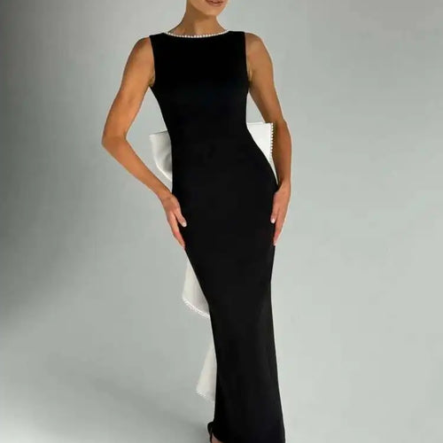 Load image into Gallery viewer, Elegant Pearl Bow Backless Sexy Maxi Dress Women Gown Fashion Sleeveless High Waist A-line Club Party Long Dress
