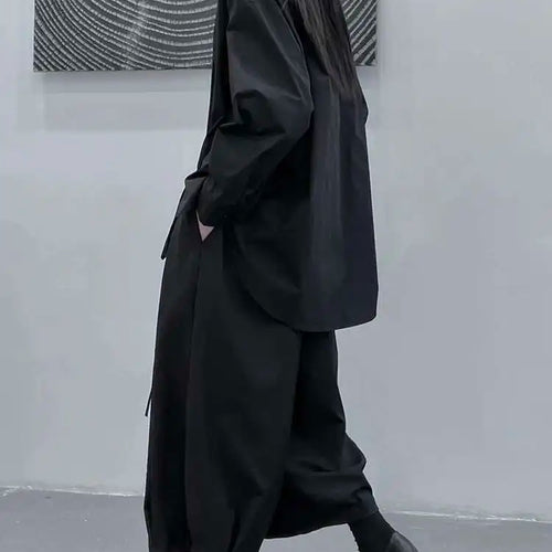 Load image into Gallery viewer, Women Black Irregular Slit Hem Big Size Casual Blouse New Lapel Long Sleeve Shirt Fashion Tide Spring Autumn 2025 1DH5095
