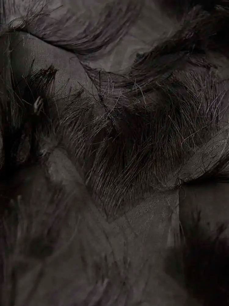 Spring Autumn Stand Collar Long Sleeve Perspective Black Loose Tassels Big Size Dress Women Fashion Tide JI780