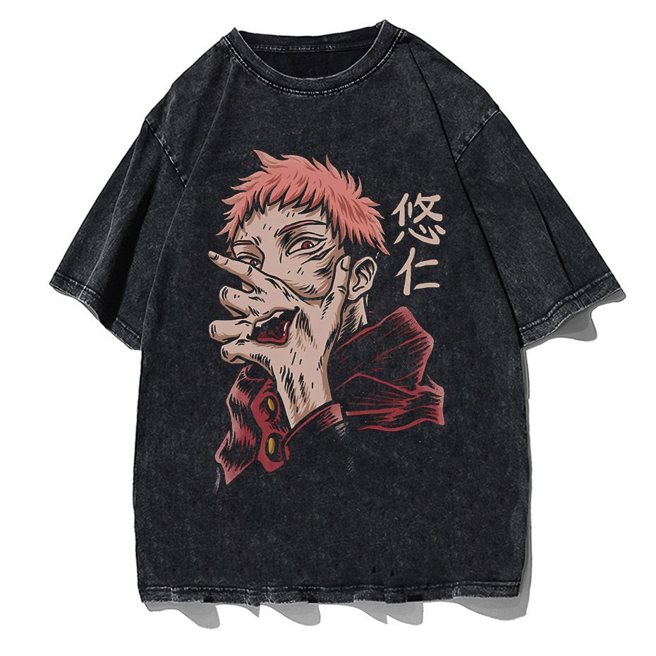 Vintage Washed Tshirts Anime T Shirt Harajuku Oversize Tee Cotton fashion Streetwear unisex top 7 v