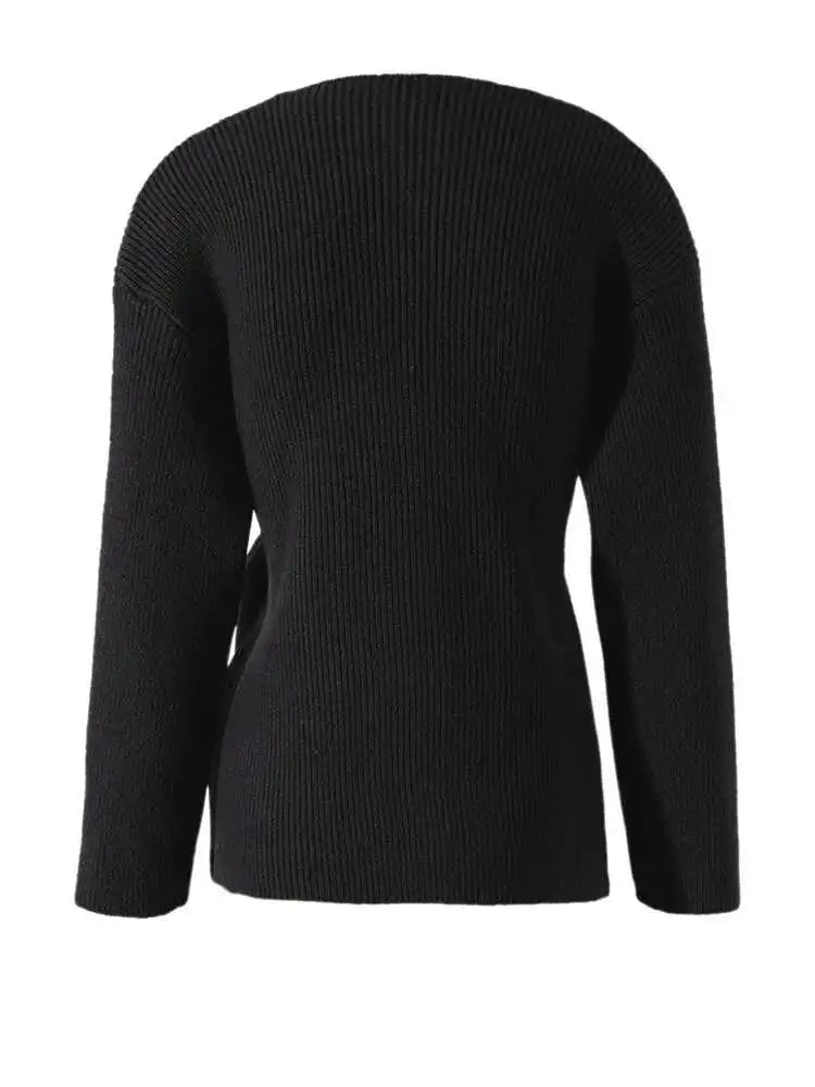 Gray Irregular Bandage Elegant Sweater Round Neck Long Sleeve Women Pullovers New Fashion Tide Autumn Winter 2025 2R4635