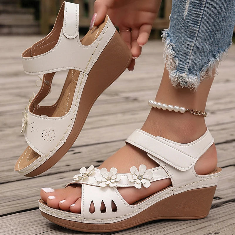 Women's Sandals 2025 New Wedges Heels Sandals For Summer Shoes Women Luxury Flower Sandalias Mujer Soft Heeled Summer Footwear