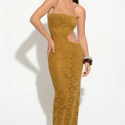 Load image into Gallery viewer, Off-shoulder Backless Sexy Maxi Dress Women Lace Strapless Sleeveless Hollow Out Skinny Club Party Long Dress Elegant
