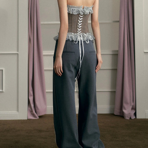 Load image into Gallery viewer, Hit Color Chic Two Piece Set For Women Strapless Sleeveless Vest High Waist Designer Pant Slimming Sets Female New
