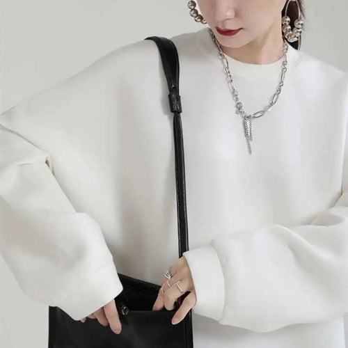 Load image into Gallery viewer, Women White Big Size Shaped Long Dress New Round Neck Long Sleeve Loose Fit Fashion Tide Spring Autumn 2025 1DE4098
