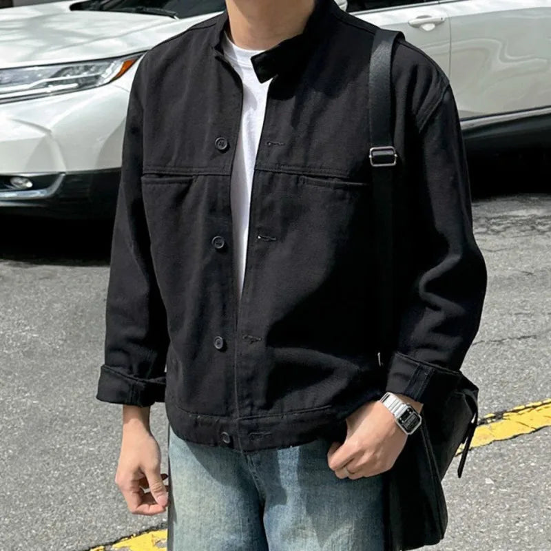 Men's Jacket New Spring Stand Collar Design Male Loose Casual Solid Color Clothing Korean Multi Pockets Trendy 9W1441