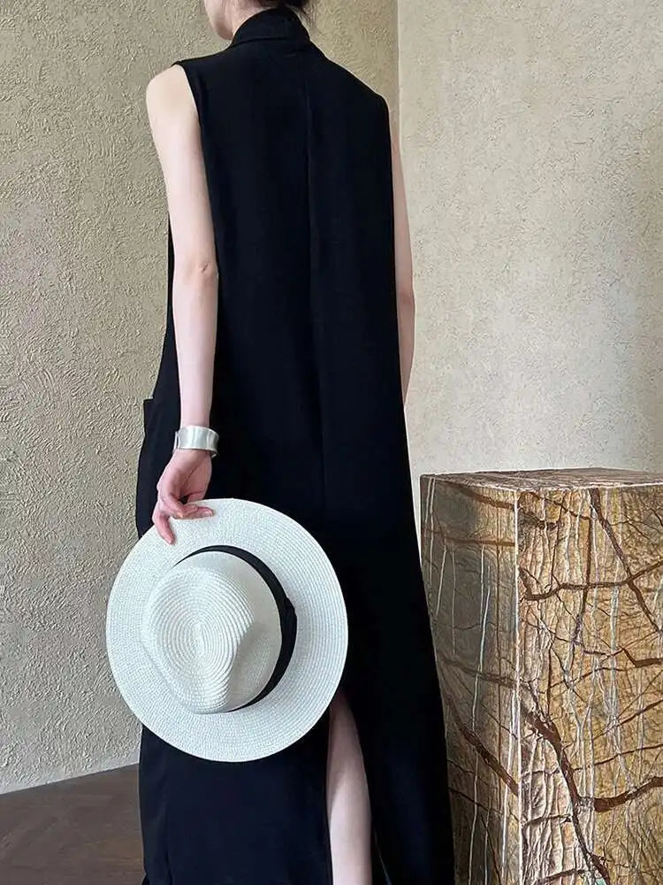 Women Orange Pocket Knot Elegant  Long Big Size Dress New V-Neck Sleeveless Fashion Tide Spring Summer 2025 1DH6380