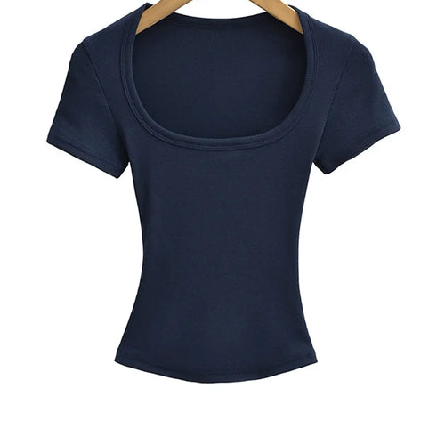 Load image into Gallery viewer, Square Collar High Stretch Summer Crop Tops Women Short Sleeve Tops Sexy Pullover Bottoming Blouses Slim T-shirt
