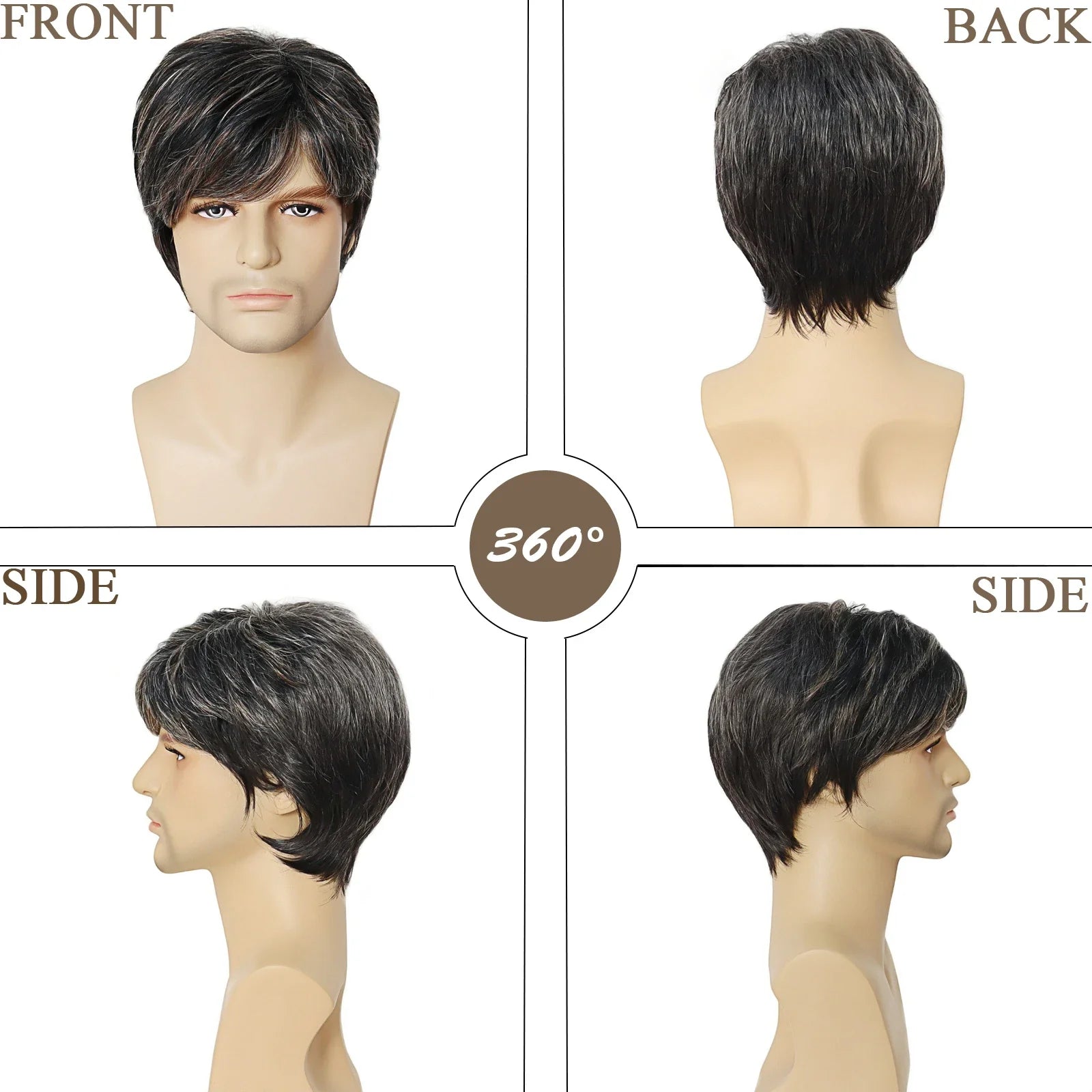 Brown Mens Wig Short Hairstyles Synthetic Wig for Man Guy Toupees Mix Silver Grey 10 Male Haircuts Costume Party Wig