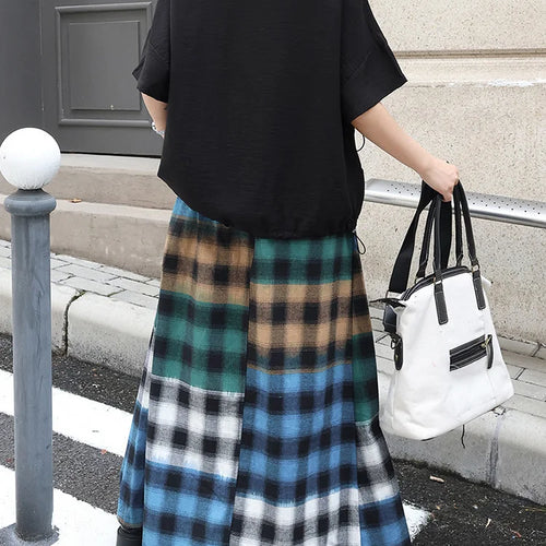 Load image into Gallery viewer, Women Black  Drawstring Big Size Casual T-shirt New Round Neck Short Sleeve Fashion Tide Spring Summer 2025 1DJ0427
