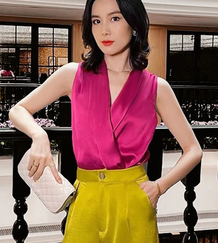 Asymmetrical Solid Shirt For Women V Neck Sleeveless Pullover Sexy Elegant Blouse Summer Female Fashion Clothing