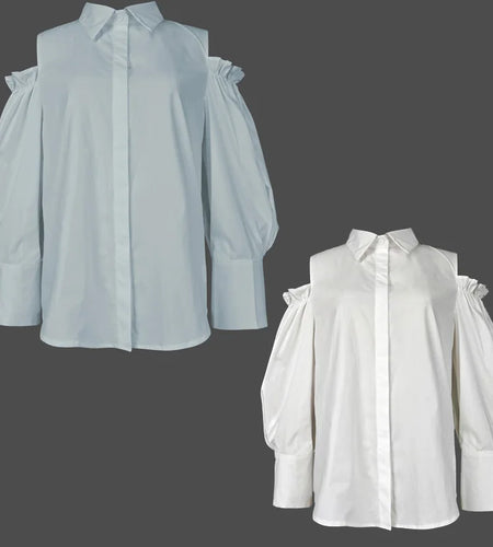 Fall Spring Feamle Tuxedo Shirts Tops 2025 Summer Cold Shoulder Chic Vintage Office Party Leisure Blouses for Women