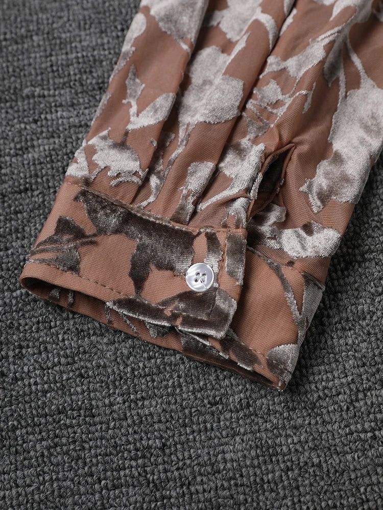 Women Pattern Printed Flocking Big Size Elegant Blouse New Lapel Long Sleeve Shirt Fashion Tide Spring Autumn 2025 CPG2802