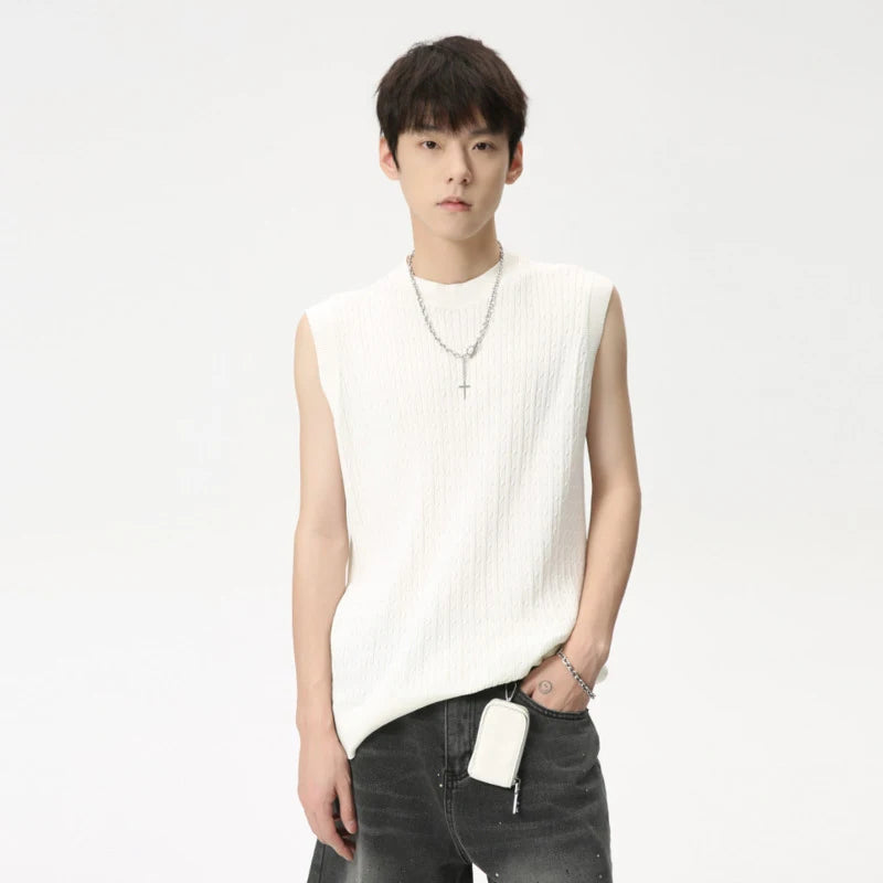 Summer Casual Men's Tank Tops Knitting O-neck Sleeveless Solid Color Tops Pullover Slim Male Vest Stylish 6166