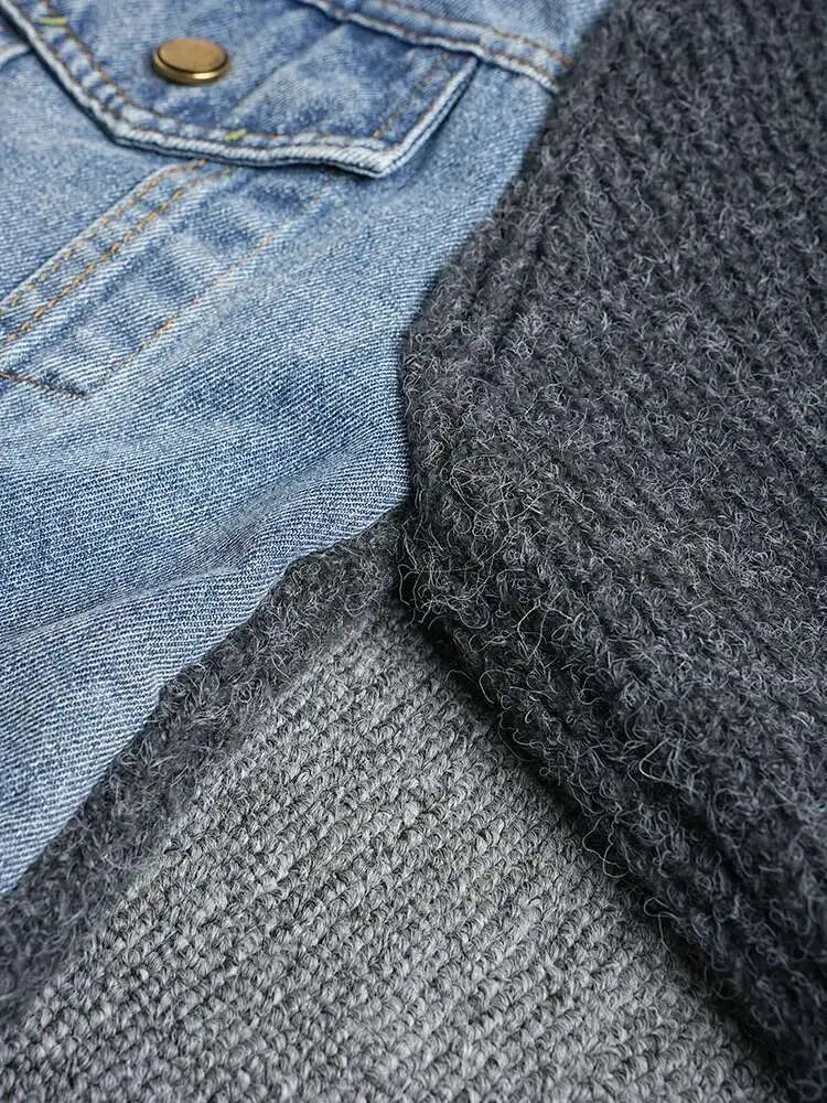 Gray Denim Big Size Design Knitting Cardigan Sweater V-Neck Long Sleeve Women New Fashion Tide Spring Autumn 2025 CP3517