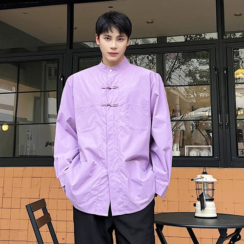 Load image into Gallery viewer, IEFB Stand Collar Male Shirts New Chinese Style Knot Button Long Sleeve Shirt Single Breasted Casual Loose Top Spring 9W1283

