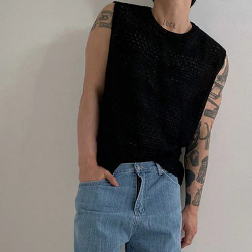 Load image into Gallery viewer, Minimalist Men&#39;s Tank Tops Casual Knitting Hollow Out Clothing Sleeveless Round Neck Male Top New Fashion Summer 9C6485
