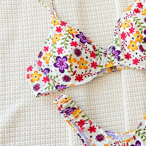 Load image into Gallery viewer, Sexy Floral Print Bandeau Bikini Set Thong Women Swimwear Female Swimsuit Brazilian Bathing Suit
