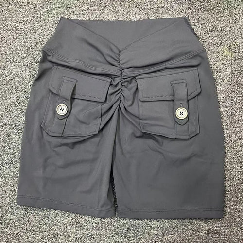 Load image into Gallery viewer, Deep V Back Yoga Shorts Women Pocket Scrunched Butt Gym Leggings High Waist Push Up Tights Sexy Booty Sports Shorts Fitness
