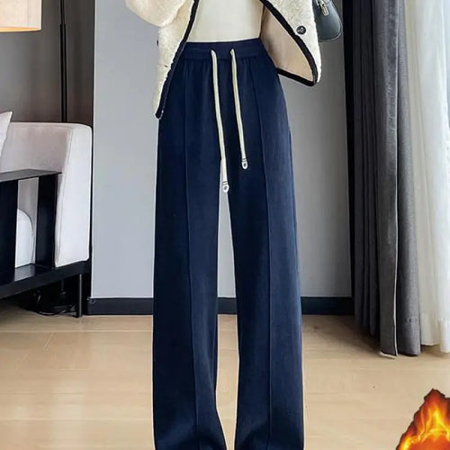 Load image into Gallery viewer, Women Black Blue Velvet High Waist Office Ladies Pant Korean Fashion Red Drawstring Wide Leg Trousers Casual Thick New 2024 Chic
