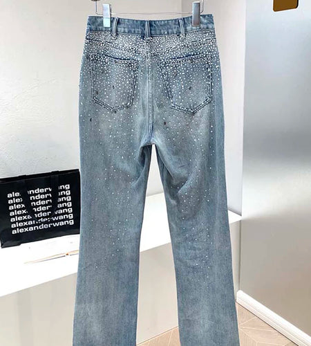 Streetwear Jeans For Women High Waist Patchwork Pocket Solid Denim Trousers Female Clothing Fashion Style