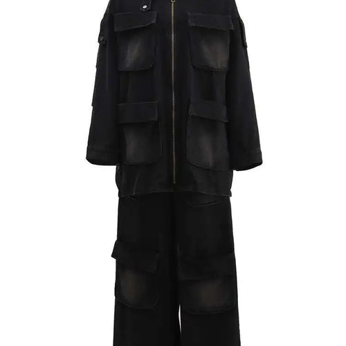 Load image into Gallery viewer, Big Size Denim  Jacket Wide Leg Pants Two Piece Suit New Lapel Long Sleeve Women Fashion Tide Spring Autumn 2025 CPG1716
