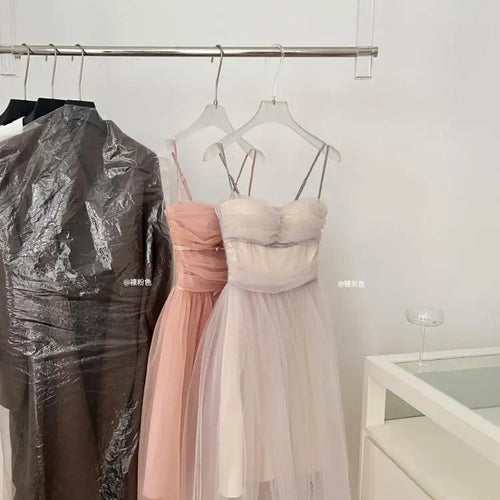 Load image into Gallery viewer, French Vintage Women Silver Pink Mesh Elegant Sexy Club Backless Pleated Slip Long Dress 2025 Summer Sleeveless Slim Party Dress
