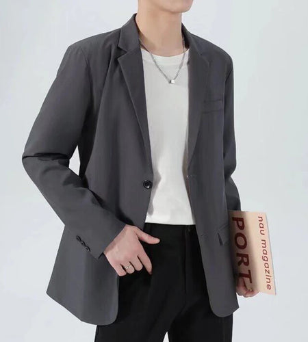 Korean Style Men's Blazers Single Breasted Lapel Menswear Business Casual Solid Color New Spring Male Suit Jackets 9W1225