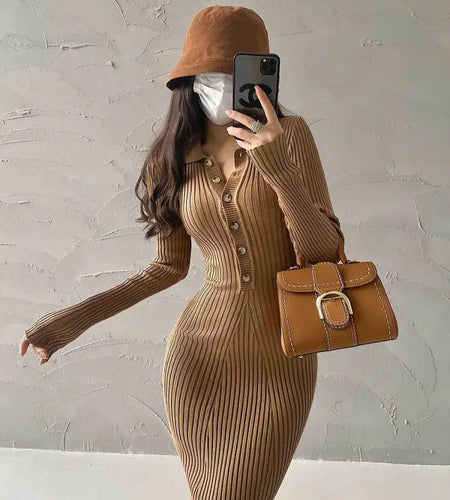 Elegant Party Dresses For Women 2023 Dress Autumn Winter Stretchy Long Sleeved Slim Vintage Basic Knit Dress Y2k