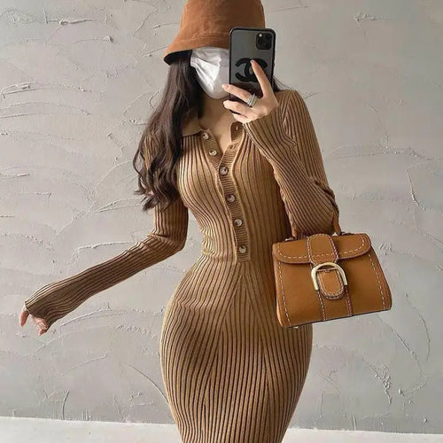 Load image into Gallery viewer, Elegant Party Dresses For Women 2023 Dress Autumn Winter Stretchy Long Sleeved Slim Vintage Basic Knit Dress Y2k
