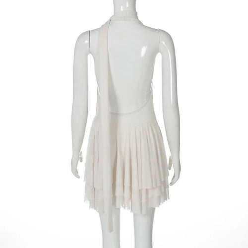 Load image into Gallery viewer, Halter Deep V Neck Backless Sexy Mini Dress For Women Robe Solid Sleeveless High Waist Ruffled Club Party Dress
